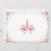 Rainbow Floral Unicorn Invitation de fête d'annive (Dos)