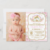 Rainbow Floral Unicorn Invitation de fête d'annive (Devant)