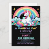 Rainbow Floral Unicorn Invitations d'anniversaire (Devant / Derrière)
