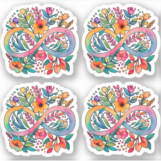 Rainbow Flower Infinity symbool | Autisme-acceptat Sticker (Voorkant)