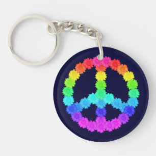 Rainbow Flower Peace Sign Sleutelhanger
