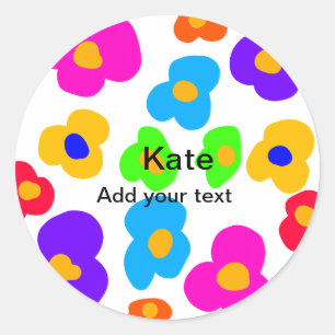 Rainbow flower pride liefde voeg naam tekst labtq  ronde sticker