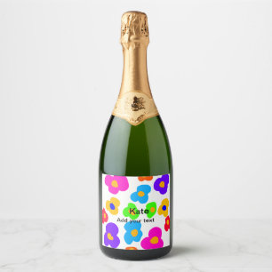 Rainbow flower pride liefde voeg naam tekst labtq sparkling wijnetiket