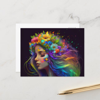 Rainbow Flowers & Hair Woman Briefkaart