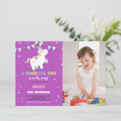 Rainbow Fly Unicorn Birthday Invitations photo (Debout devant)