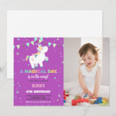 Rainbow Fly Unicorn Birthday Invitations photo (Devant / Derrière)