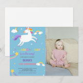 Rainbow Fly Unicorn Birthday Invitations photo (Devant / Derrière)