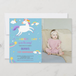 Rainbow Fly Unicorn Birthday Invitations photo