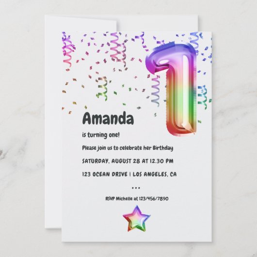 Rainbow Foil 1er Anniversaire Invitation (Devant)