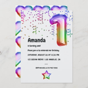 Rainbow Foil 1er Anniversaire Invitation