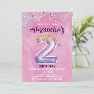 Rainbow Foil Balloon Girl 2e Invitation anniversai