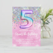 Rainbow Foil Girl 5e anniversaire Invitation (Debout devant)