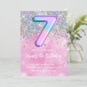 Rainbow Foil Girl 7e anniversaire Invitation (Debout devant)