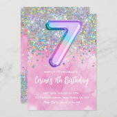 Rainbow Foil Girl 7e anniversaire Invitation (Devant / Derrière)