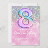 Rainbow Foil Girl 8e anniversaire Invitation (Devant)