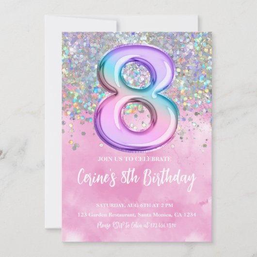 Rainbow Foil Girl 8e anniversaire Invitation (Devant)