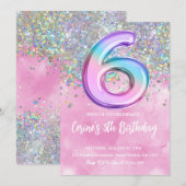 Rainbow Folie Girl 6e verjaardag Kaart (Voorkant / Achterkant)