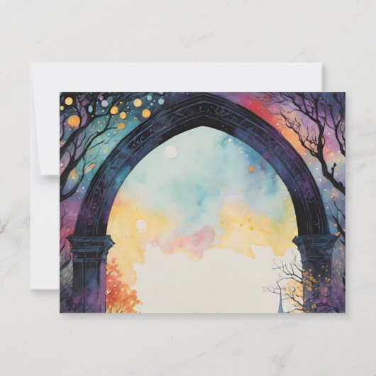 Rainbow Forest Castle Arch Pagan Handfasten Save The Date (Achterkant)