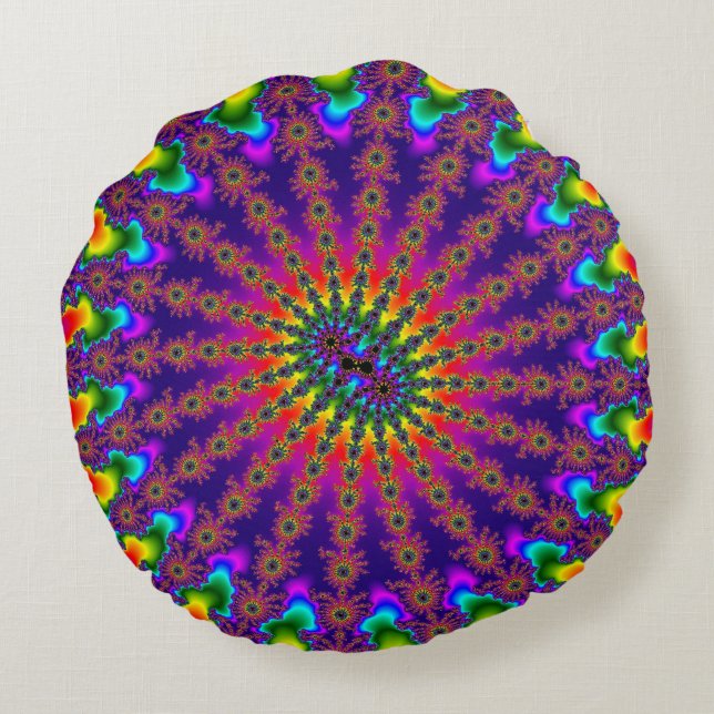 Rainbow Fractal Burst Rond Kussen (Achterkant)