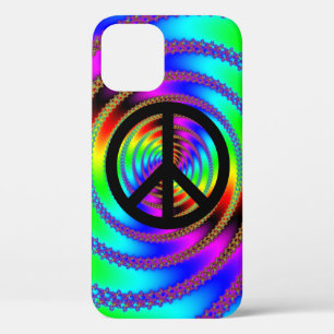 Rainbow Fractal en Black Peace Symbol iPhone 12 Hoesje