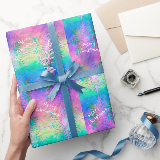 Rainbow Fractal Stropdas-Dye Snowflake Merry Kerst Cadeaupapier (Geschenken)