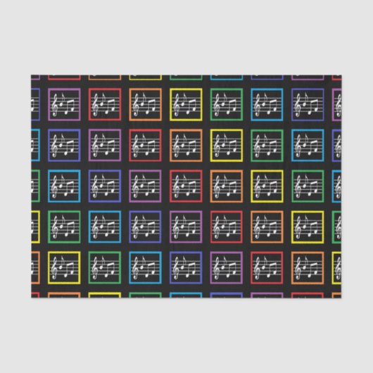 Rainbow Framed Musical Squares Black Tissuepapier (Voorkant)