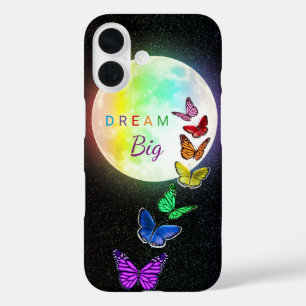 Rainbow Full Moon & Rainbow Butterflies Dream Big iPhone 16 Hoesje
