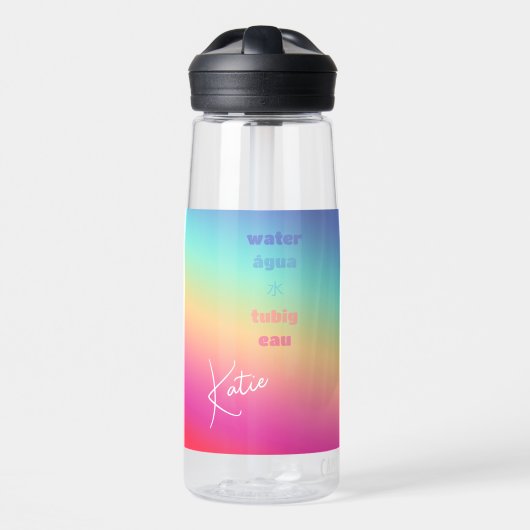 Rainbow Fun Chug, naam + 5 aangepaste teksten 25 o Waterfles (Voorkant)