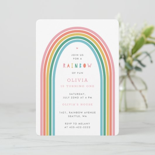 Rainbow Fun, verjaardagsfeest van het Kind Peach I Kaart (Staand voorkant)