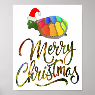 Rainbow Funny Turtle Wearing Santa Hat Xmas-cadeau Poster