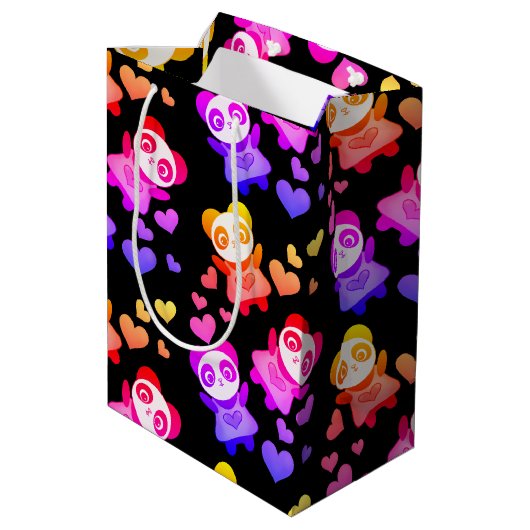 Rainbow Galaxy Cute Panda Love Heart Medium Cadeauzakje (Achterkant Gekanteld)