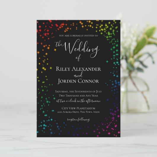 Rainbow Galaxy Starry Sparkle Wedding Kaart (Staand voorkant)