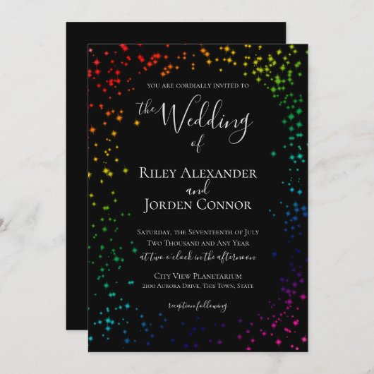 Rainbow Galaxy Starry Sparkle Wedding Kaart (Voorkant / Achterkant)