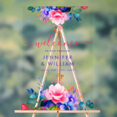 Rainbow Garden Floral Script Huwelijk Welkom Acryl Bord (Neutraal)
