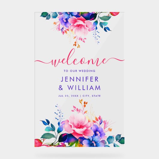 Rainbow Garden Floral Script Mariage Bienvenue (Recto)