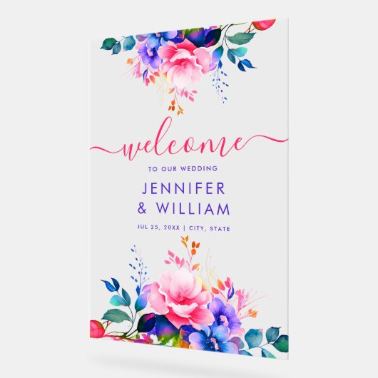 Rainbow Garden Floral Script Mariage Bienvenue (Angle)
