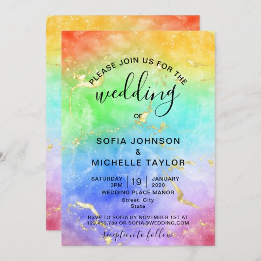 Rainbow Gay and Lesbian Pride Mme & Mme Invitation (Devant / Derrière)