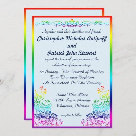 Rainbow Gay Elegant Stijlvolle Pride Wedding Kaart (Voorkant / Achterkant)
