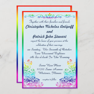 Rainbow Gay Elegant Stylish Pride Wedding Kaart