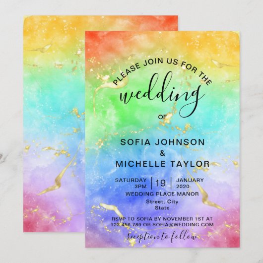 Rainbow Gay en Lesbian Pride Mrs. & Mrs. Uitnodigi Kaart (Voorkant / Achterkant)