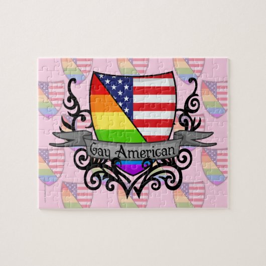 Rainbow Gay Lesbian Pride Shield Vlag Legpuzzel (Horizontaal)