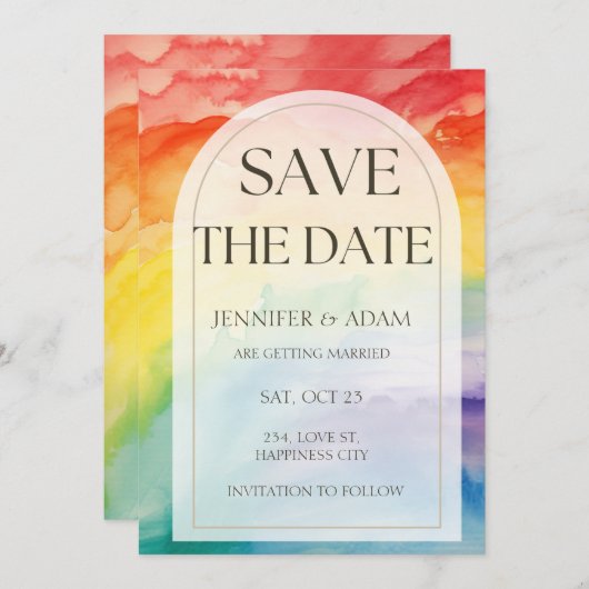 Rainbow Gay Lesbisch Save the Date Aankondiging (Voorkant / Achterkant)