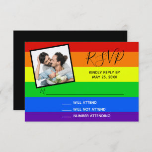 Rainbow Gay Pride Couple Foto gestreept huwelijk RSVP Kaartje