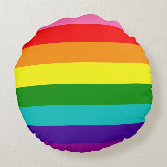 Rainbow Gay Pride LGBT Original 8 Stripes Flag Rond Kussen (Achterkant)