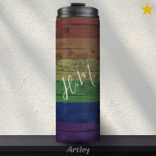 Rainbow Gay Pride Vlag LGBT Hout Graan Custom Naam Thermosbeker