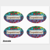 Rainbow Gefeliciteerd Digitale Kunst Ovale Sticker (Vel)