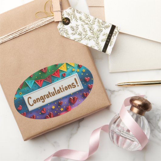 Rainbow Gefeliciteerd Digitale Kunst Ovale Sticker (Geschenken)