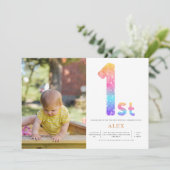 Rainbow Gender Neutral 1st Birthday Foto Kaart (Staand voorkant)