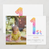 Rainbow Gender Neutral 1st Birthday Foto Kaart (Voorkant / Achterkant)