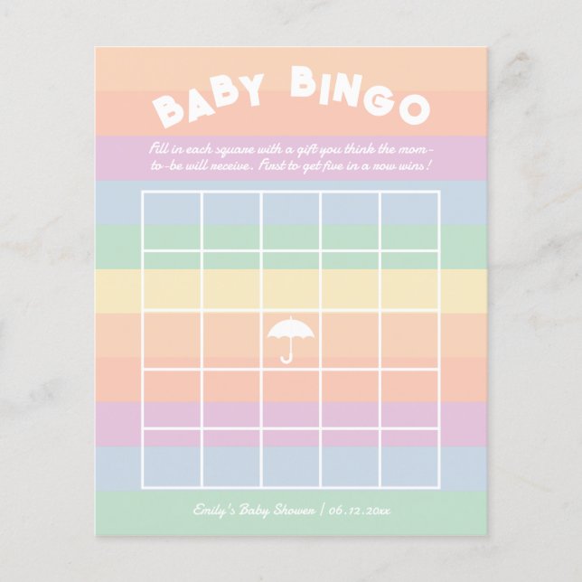 Rainbow Gender Neutral Baby shower Bingogame (Voorkant)